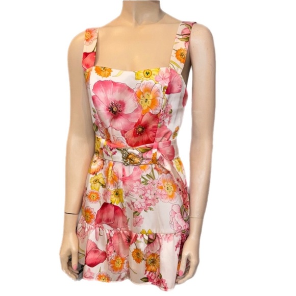 NWT Lavender Brown Belted Orange Floral Romper- Medium - Picture 1 of 8